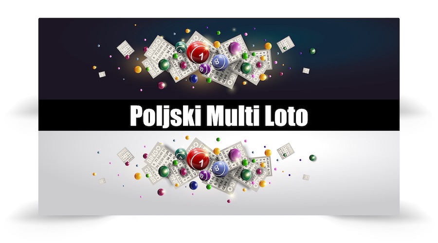 Bingo loptice i karte lete na sjajnoj pozadini Poljski Multi Loto